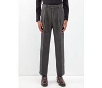 Pleated Cotton-blend Tweed Trousers