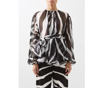 Sashed Zebra-print Silk-chiffon Blouse