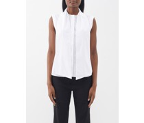 Bow-neck Organic Cotton-poplin Sleeveless Blouse