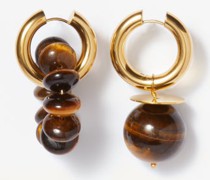 Mismatched Tiger's Eye & Gold-plated Hoop Earrings