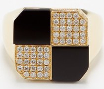 Signet Diamond, Onyx & 9kt Gold Ring