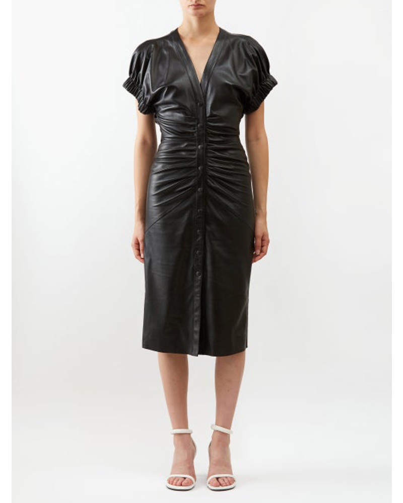 Isabel Marant Damen Carly Ruched Leather Midi Dress