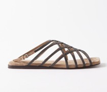 Monili-trim Caged Suede Sandals