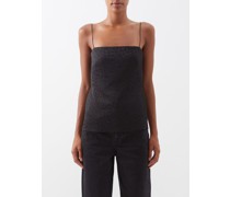 Leopard-jacquard Straight-neck Cami Top