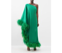 Extravaganza One-shoulder Feather-trim Crepe Gown