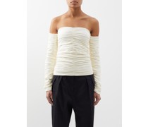 Ruched Off-the-shoulder Organic-cotton Blend Top