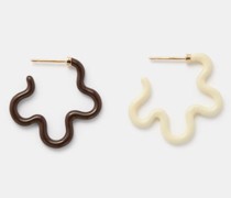 B Two Tone Enamel, 9kt Gold & Silver Earrings