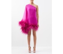 Ubud Spirito One-shoulder Feather-trim Silk Dress