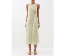 Yara Crossover Linen-blend Halterneck Midi Dress