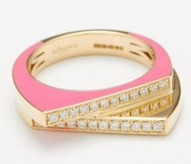 Handcuff Diamond, Enamel & 14kt Gold Ring