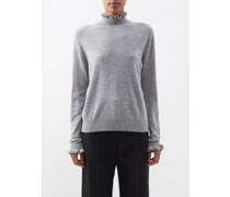 Frilled High-neck Wool-blend Sweater