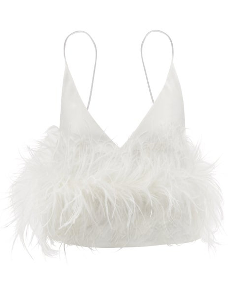 16ARLINGTON Damen Poppy Feather-trim Crepe Cropped Top