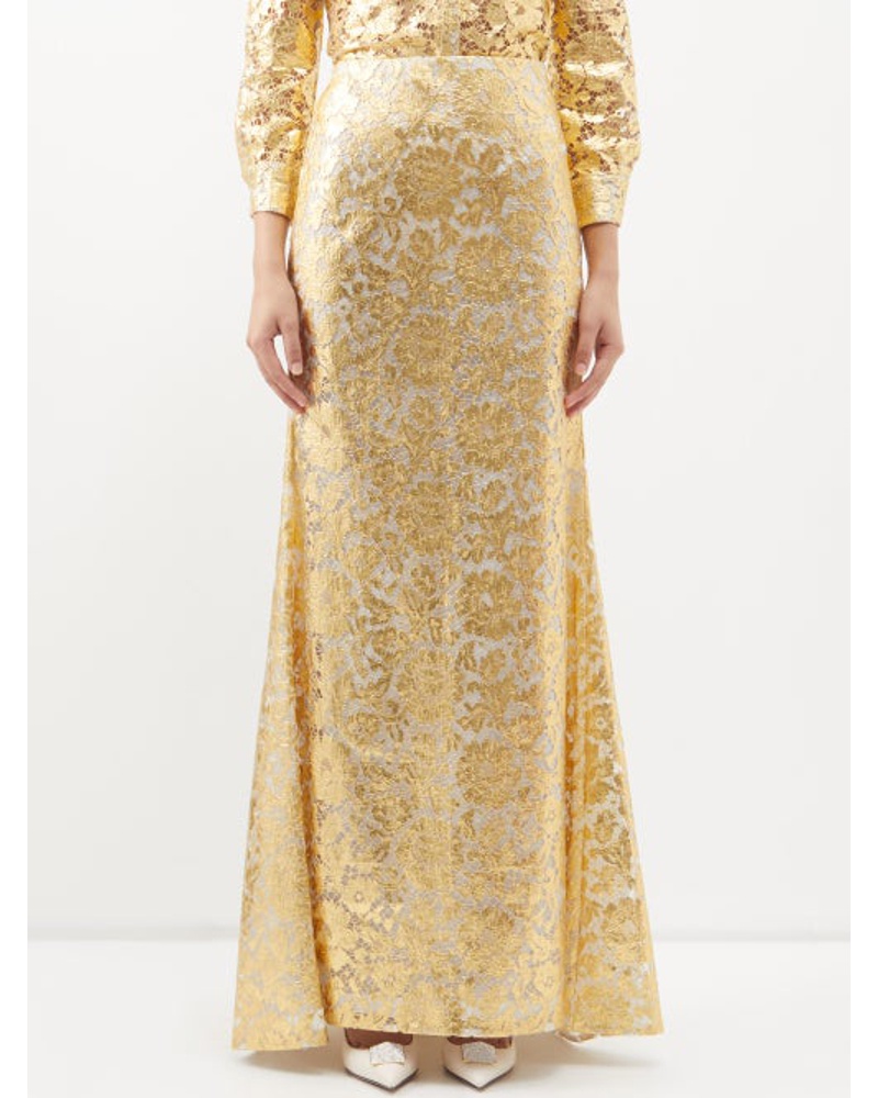 Valentino Garavani Damen Metallic Lace Fishtail Maxi Skirt