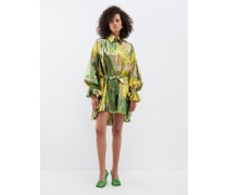 Floral-print Silk-blend Lamé Shirt Dress