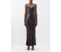 Side-slit Sequinned And Beaded Gown