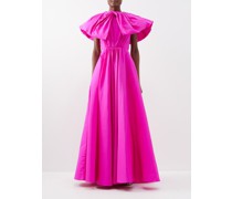 Detachable-collar Pleated Silk Gown