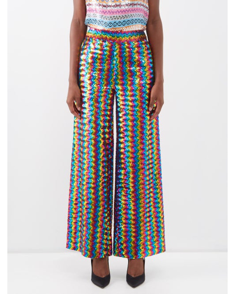 ASHISH Damen Prism Sequinned Georgette Wide-leg Trousers