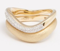 Wave Diamond & 9kt Gold Double Ring