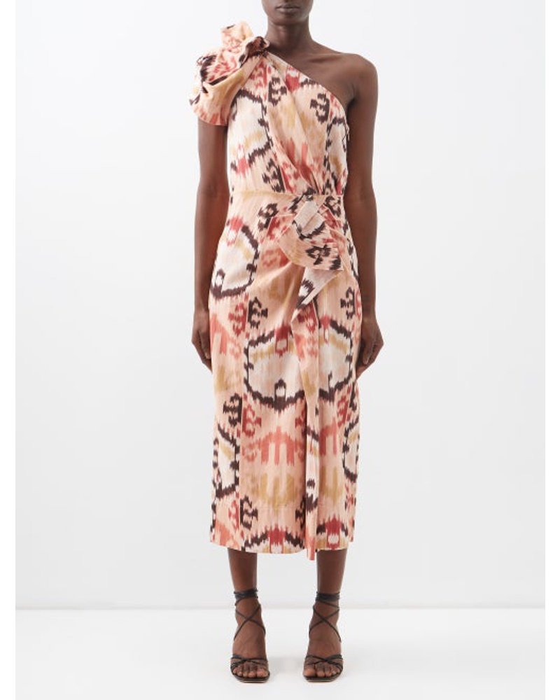 Ulla Johnson Damen Idra Asymmetric Ruffled Ikat Cotton Dress