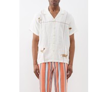 Kutch-embroidered Linen Short-sleeved Shirt