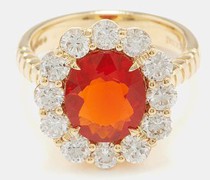 Heirloom Diamond, Fire Opal & 14kt Gold Ring