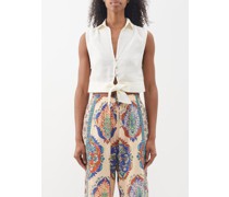 Tie-waist Cropped Linen Shirt