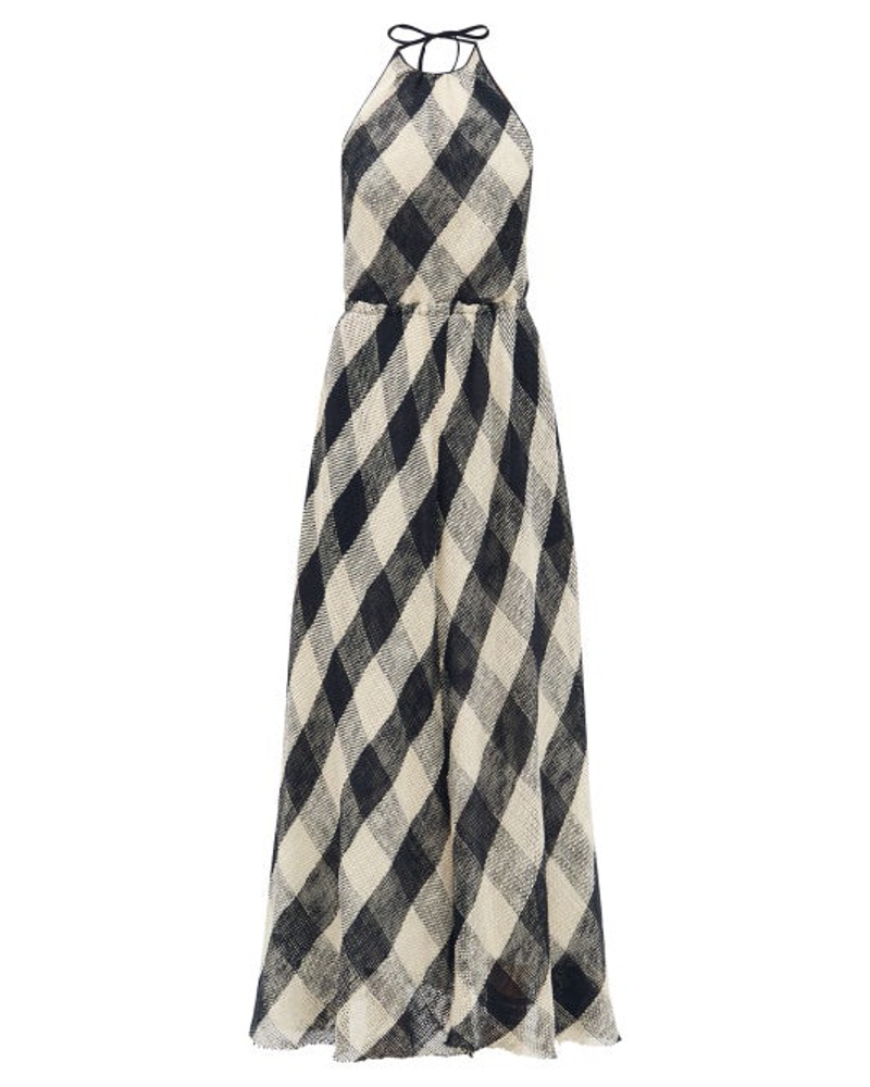 Raey Damen Halterneck Open-weave Checked Cotton Dress
