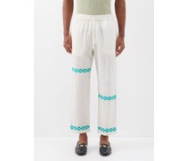 Checkerboard-embroidered Cotton-blend Trousers
