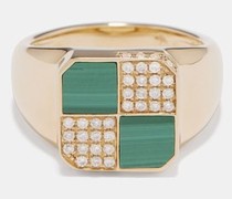 Diamond, Malachite & 9kt Gold Ring