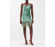 Fringe-trim Sequinned Georgette Mini Dress
