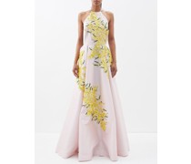 Delilah Floral-appliqué Halterneck Taffeta Gown
