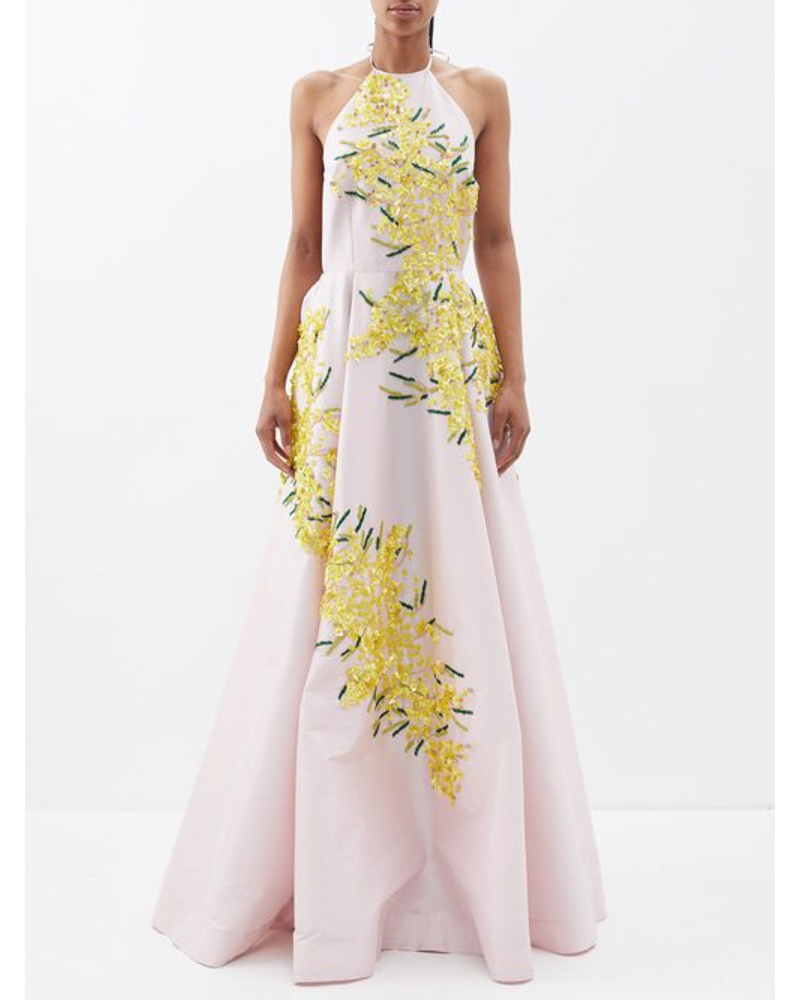 BERNADETTE Damen Delilah Floral-appliqué Halterneck Taffeta Gown