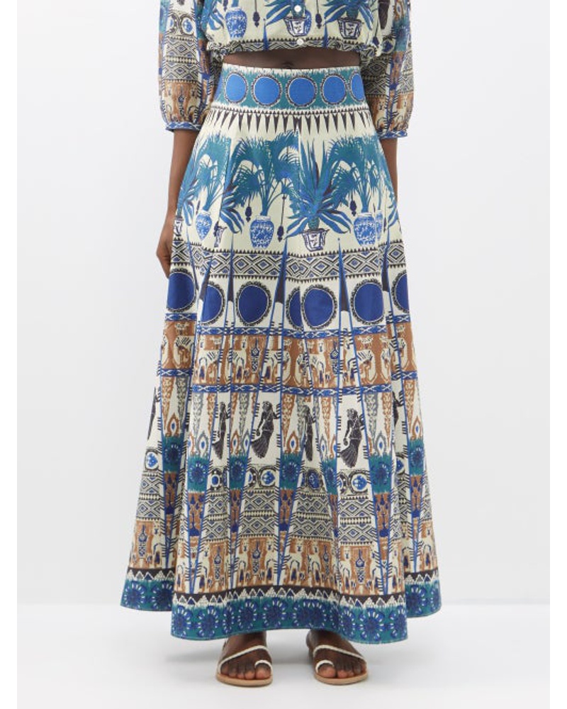 Emporio Sirenuse Damen Emily Dancer-print Cotton-drill Skirt