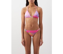 Coral-print Triangle Bikini Top