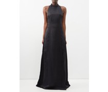 Romena Halterneck Thigh-slit Crepe Dress