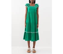 Bella Square-neckline Linen-blend Dress