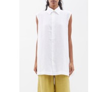 Side-slit Linen Sleeveless Shirt