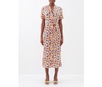 Vicki Collarless Shell-print Silk Dress
