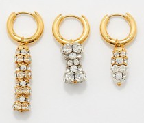 Set Of Three Crystal Charm Gold-plated Earrings