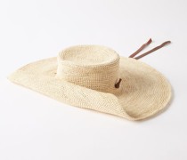 Hippie Leather-trimmed Crochet Toquilla Straw Hat