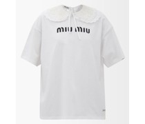 Lace-collar Logo-print Cotton-jersey T-shirt
