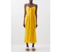 Sage Button-front Linen Dress