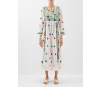 Floral-embroidered Silk Midi Dress