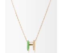 Doube Band Diamond, Enamel & 18kt Gold Neckace