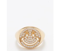Smiley Crystal & 14kt Gold-plated Signet Ring
