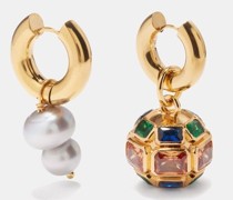 Mismatched Pearl & Gold-plated Hoop Earrings