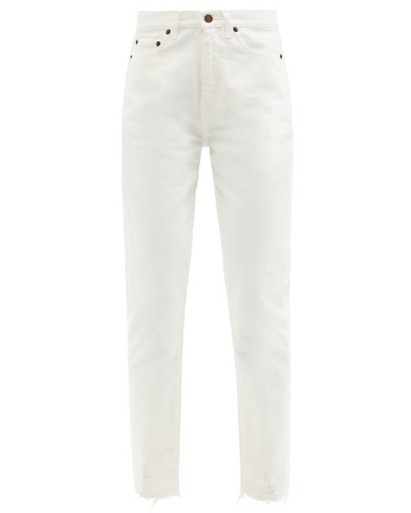 Saint Laurent Damen High-rise Distressed-cuff Cropped Jeans