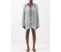 Striped Linen-blend Gauze Hooded Kaftan