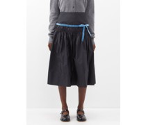 Harlow Velvet-trim Shirred Taffeta Midi Skirt