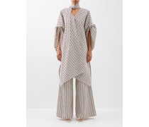 El Poncho Oversized Striped Silk-blend Tunic